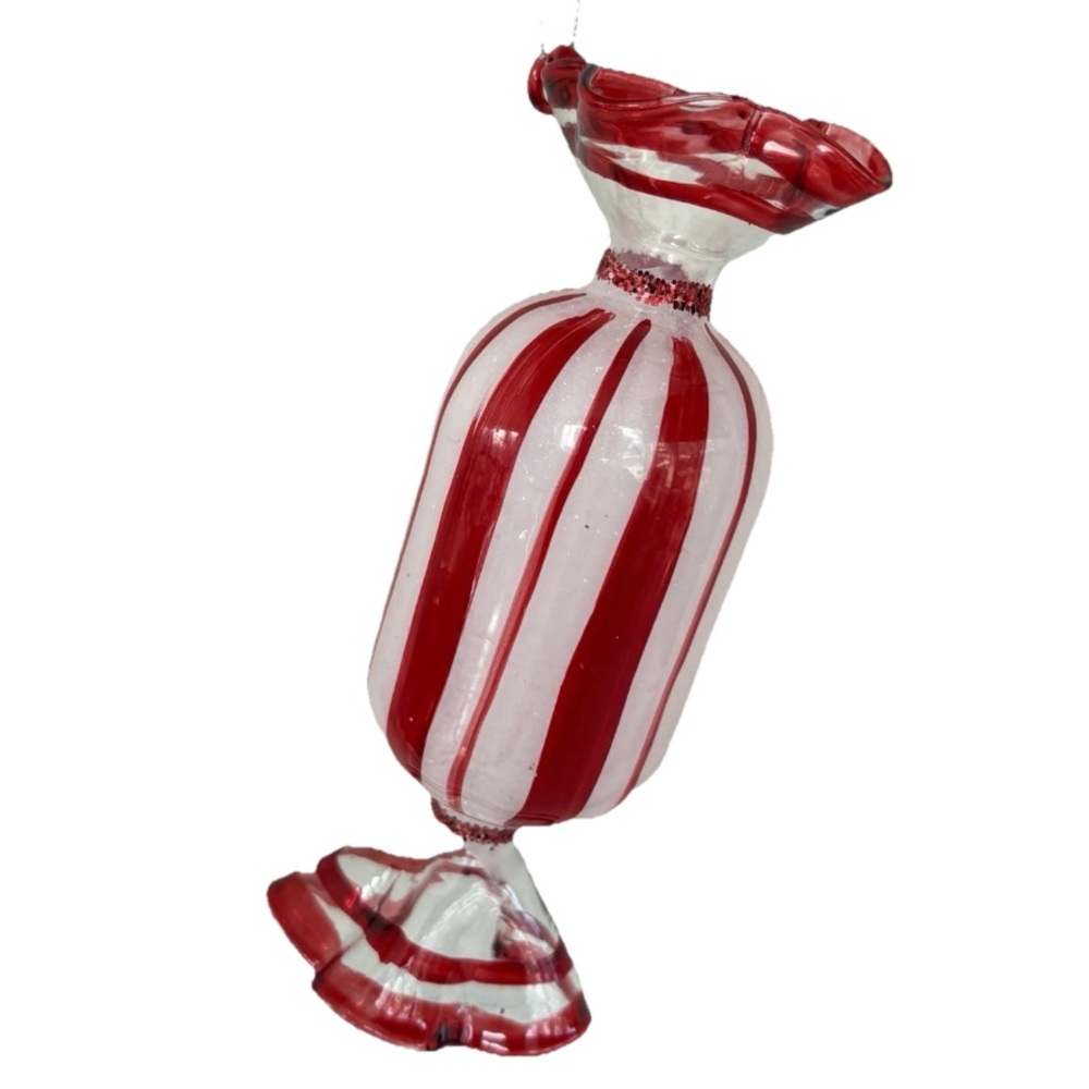 Red and White Striped Glass Peppermint Candy Ornament
